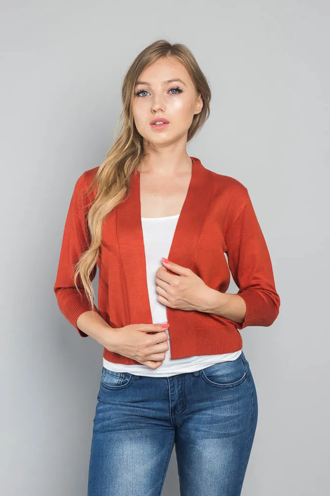 Women's Classic 3/4 Sleeve Cropped Cardigan