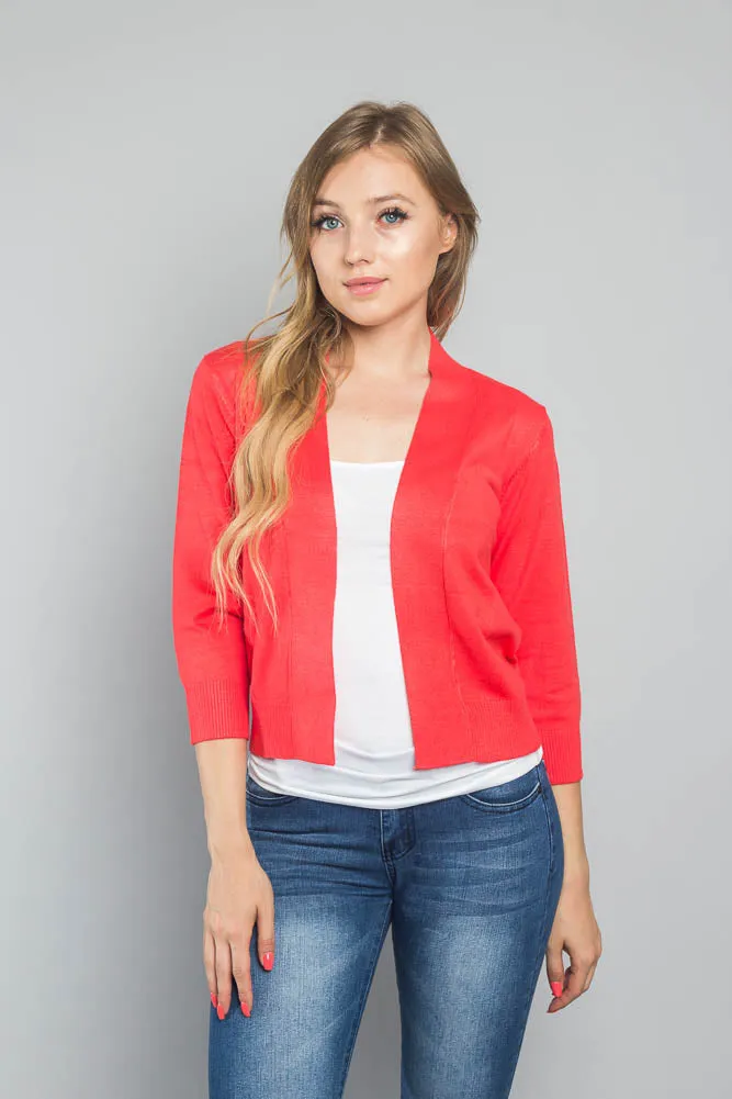 Women's Classic 3/4 Sleeve Cropped Cardigan