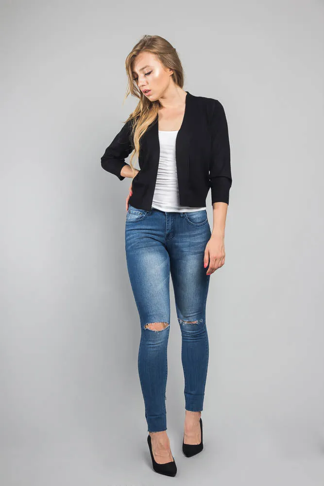 Women's Classic 3/4 Sleeve Cropped Cardigan