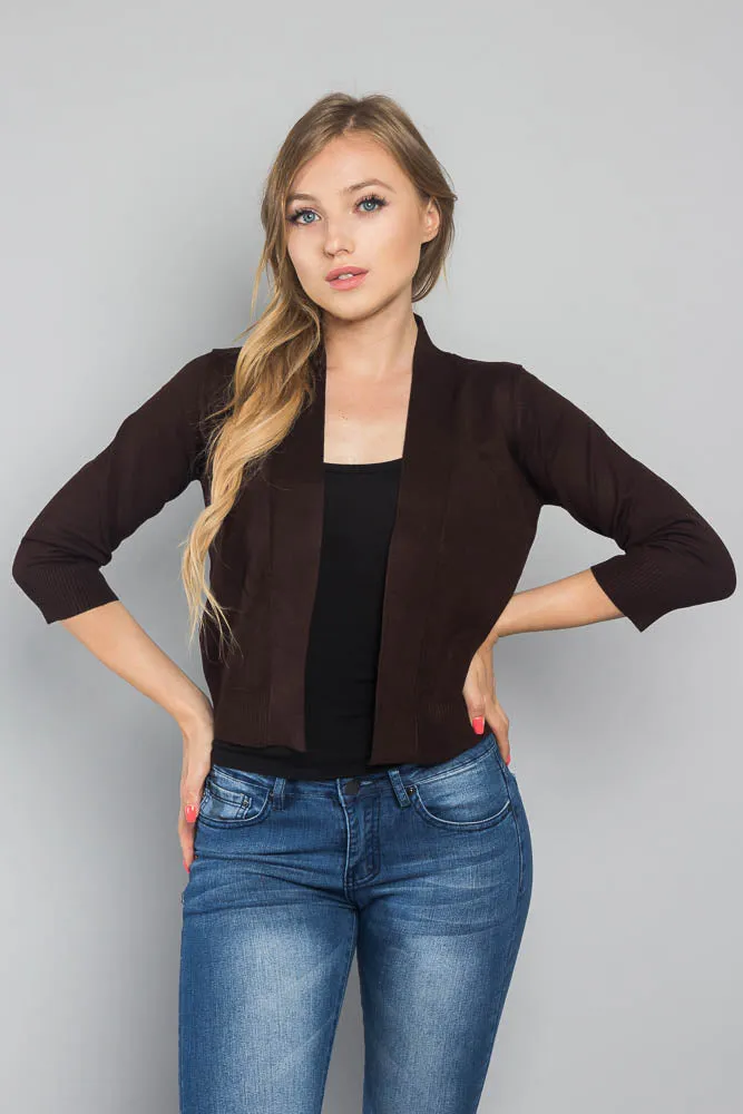 Women's Classic 3/4 Sleeve Cropped Cardigan