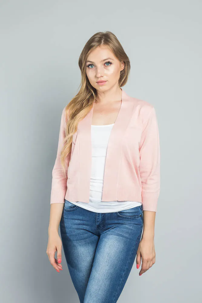 Women's Classic 3/4 Sleeve Cropped Cardigan