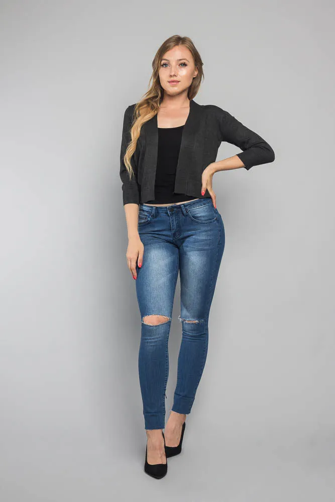 Women's Classic 3/4 Sleeve Cropped Cardigan