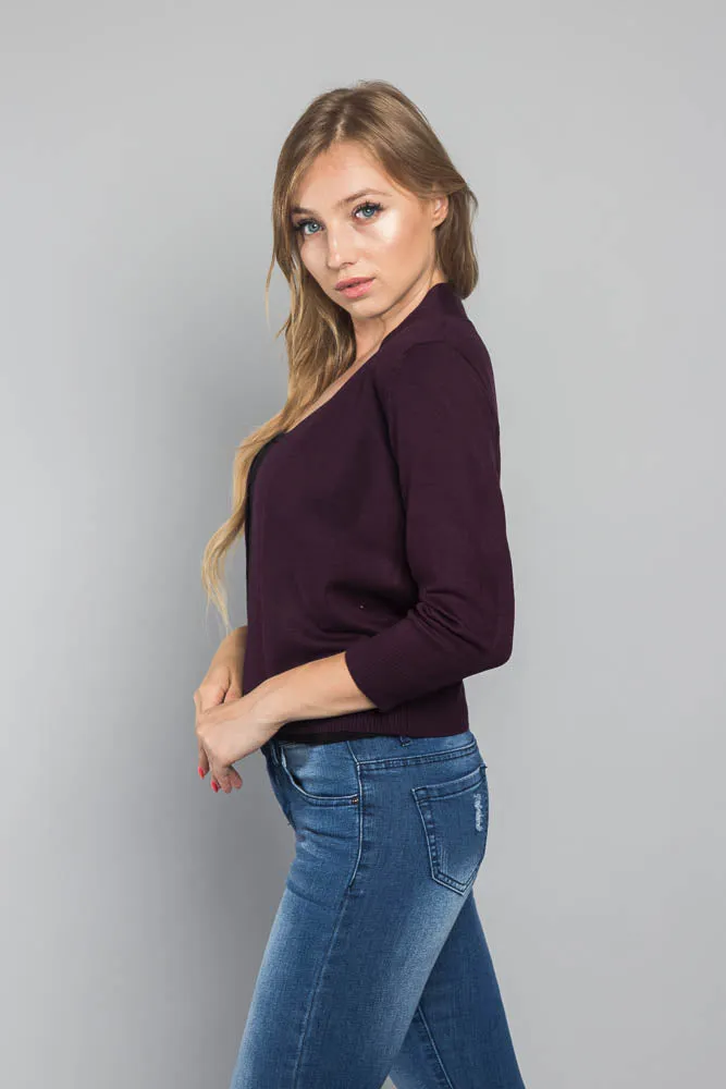 Women's Classic 3/4 Sleeve Cropped Cardigan