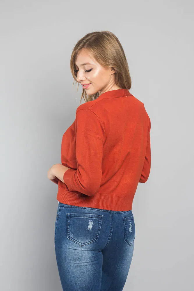 Women's Classic 3/4 Sleeve Cropped Cardigan