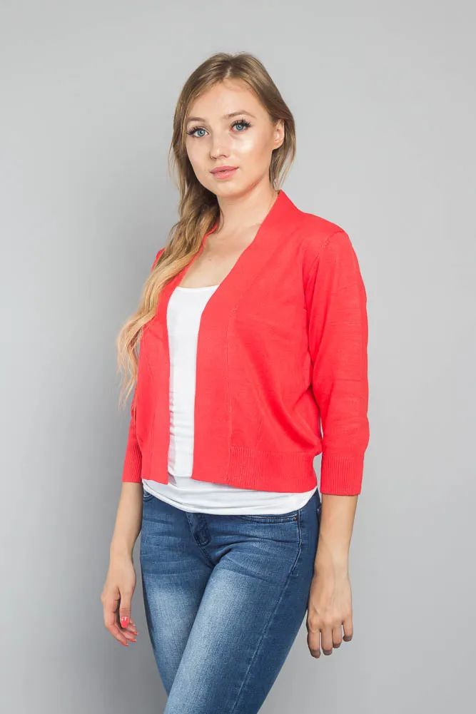 Women's Classic 3/4 Sleeve Cropped Cardigan