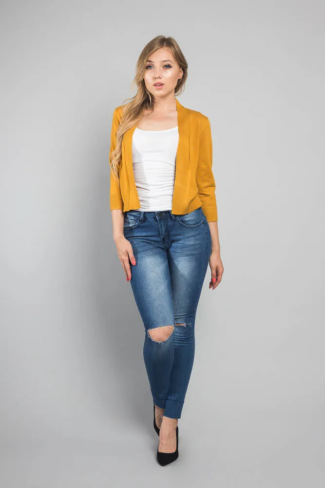 Women's Classic 3/4 Sleeve Cropped Cardigan