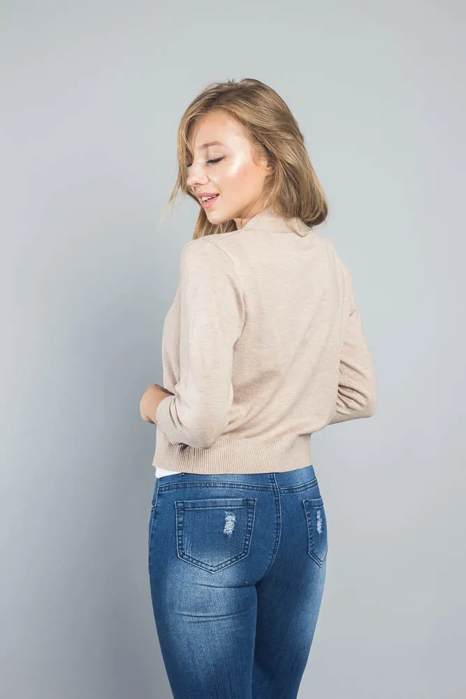 Women's Classic 3/4 Sleeve Cropped Cardigan