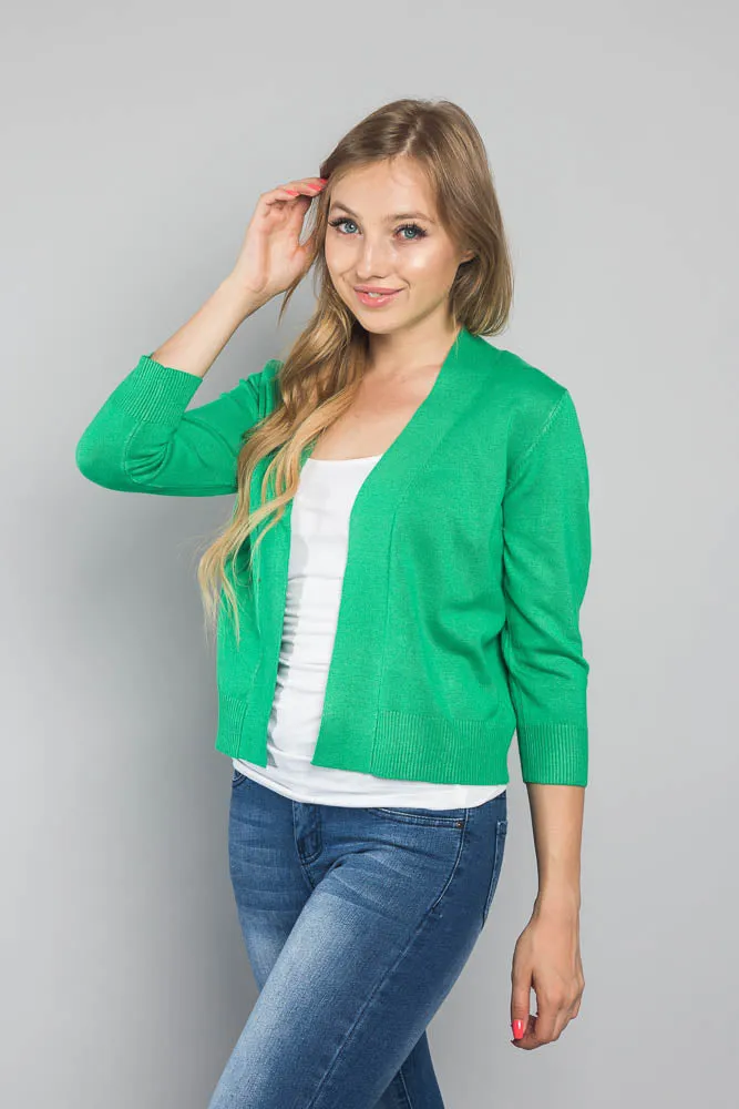Women's Classic 3/4 Sleeve Cropped Cardigan