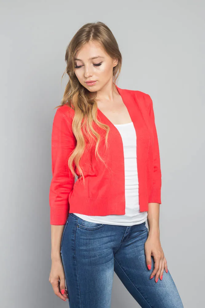 Women's Classic 3/4 Sleeve Cropped Cardigan