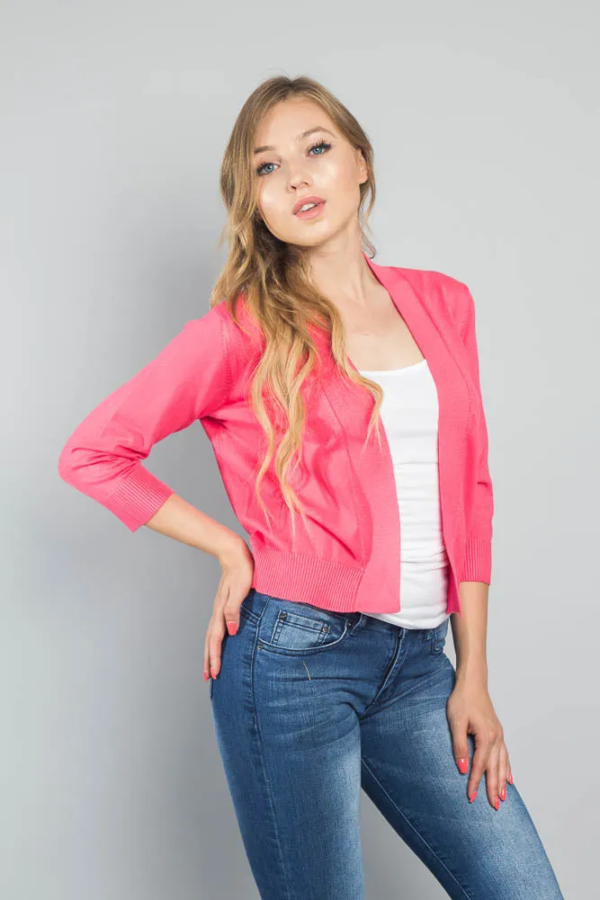 Women's Classic 3/4 Sleeve Cropped Cardigan