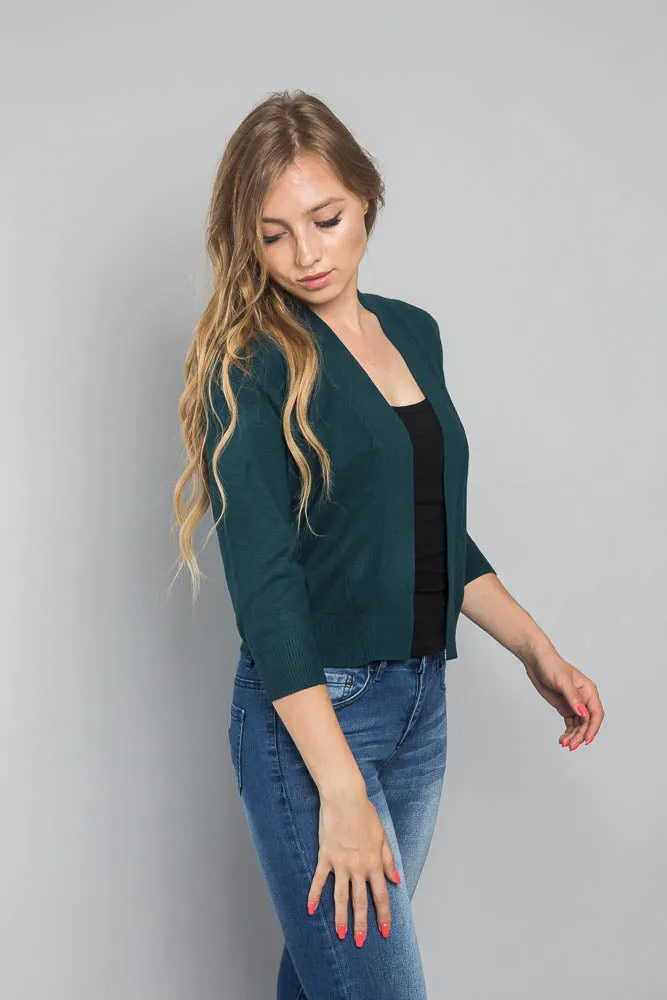 Women's Classic 3/4 Sleeve Cropped Cardigan