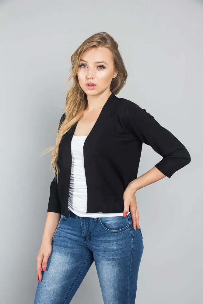 Women's Classic 3/4 Sleeve Cropped Cardigan