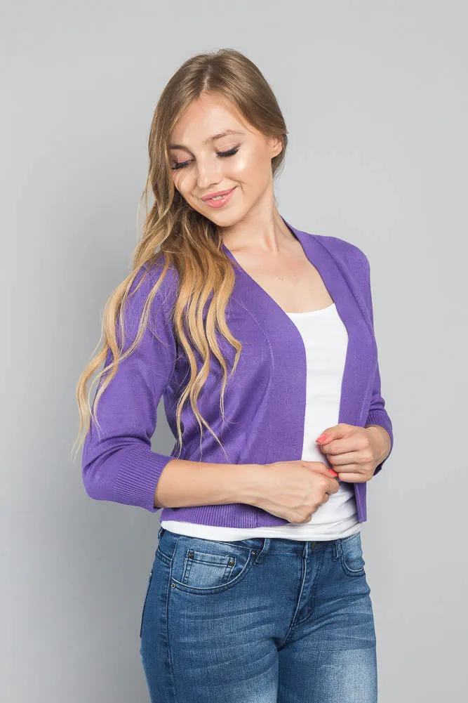 Women's Classic 3/4 Sleeve Cropped Cardigan
