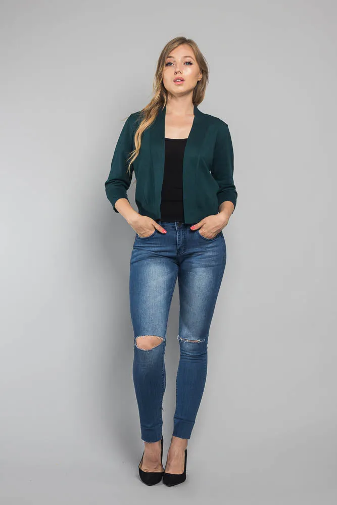 Women's Classic 3/4 Sleeve Cropped Cardigan