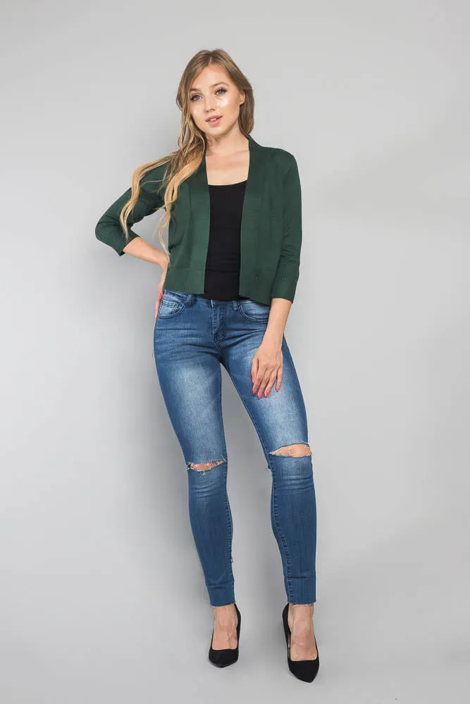 Women's Classic 3/4 Sleeve Cropped Cardigan