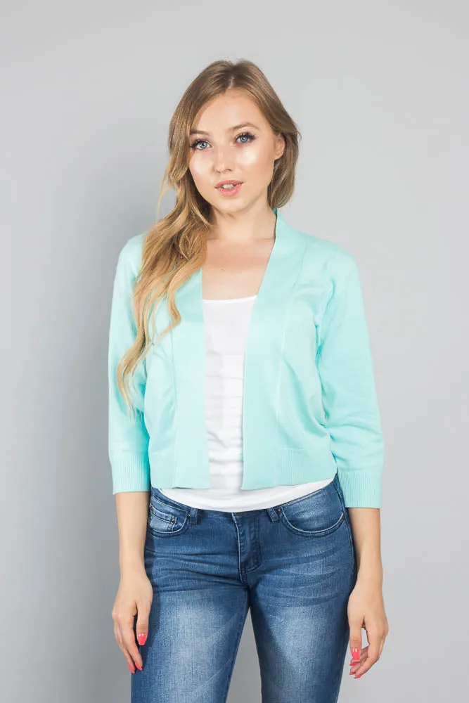 Women's Classic 3/4 Sleeve Cropped Cardigan