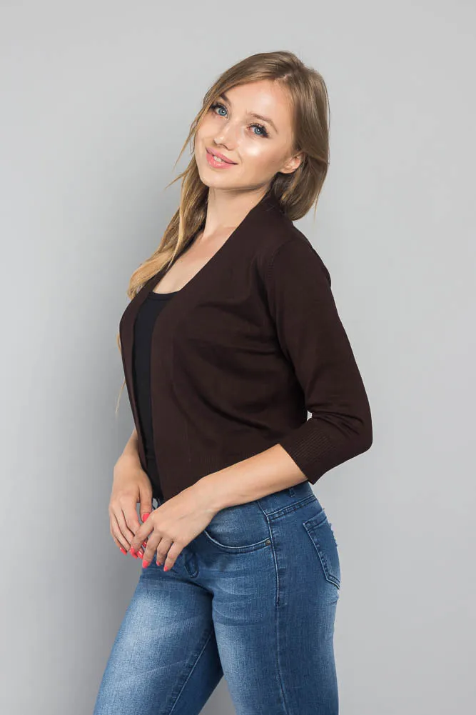 Women's Classic 3/4 Sleeve Cropped Cardigan