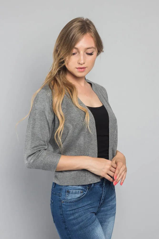 Women's Classic 3/4 Sleeve Cropped Cardigan