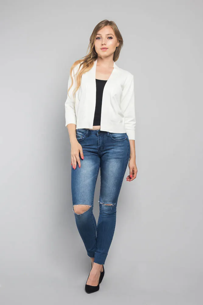 Women's Classic 3/4 Sleeve Cropped Cardigan