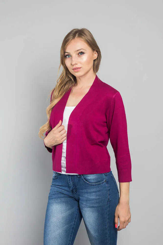 Women's Classic 3/4 Sleeve Cropped Cardigan
