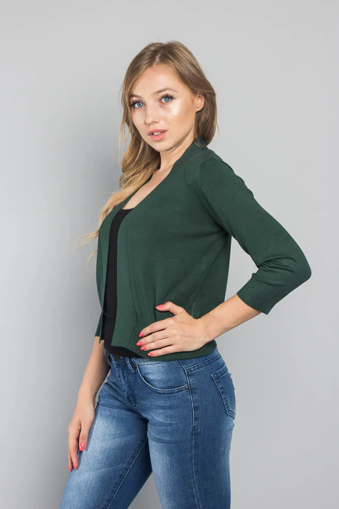 Women's Classic 3/4 Sleeve Cropped Cardigan