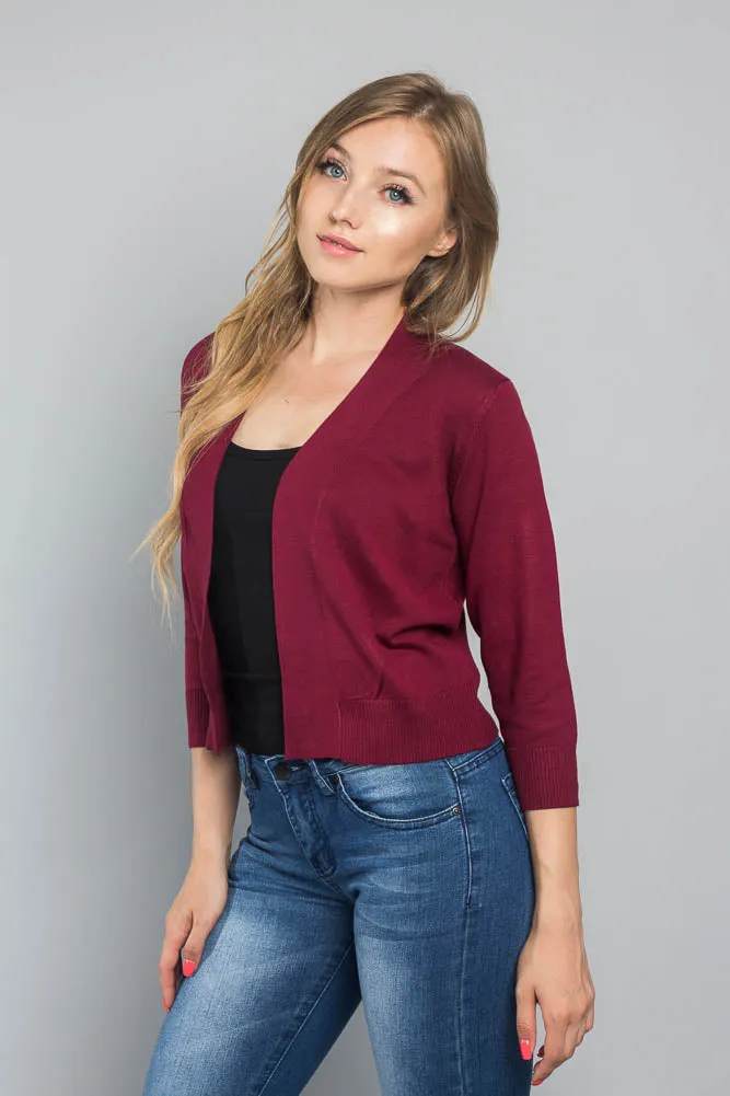 Women's Classic 3/4 Sleeve Cropped Cardigan
