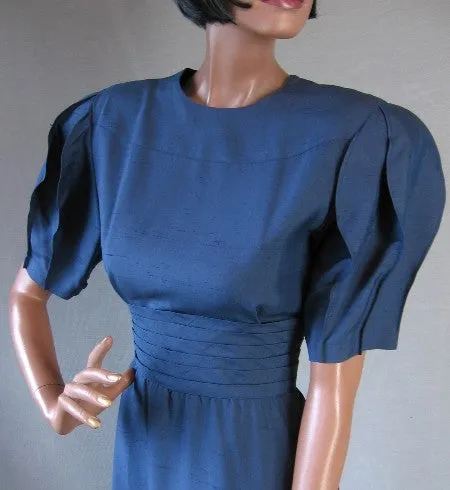 Women's Hanae Mori Dress 80s Vintage Silk Origami Sleeves Extra Small to Small VFG