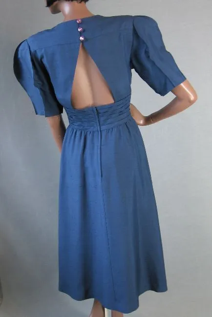Women's Hanae Mori Dress 80s Vintage Silk Origami Sleeves Extra Small to Small VFG