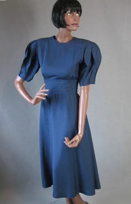 Women's Hanae Mori Dress 80s Vintage Silk Origami Sleeves Extra Small to Small VFG