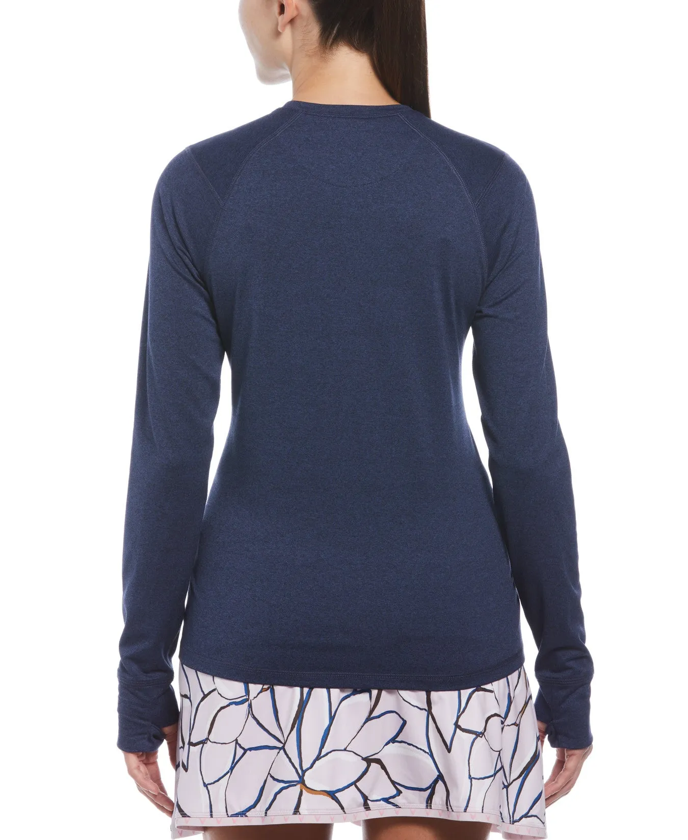 Women's Long Sleeve Crew Neck Base Layer Top In True Navy Heather