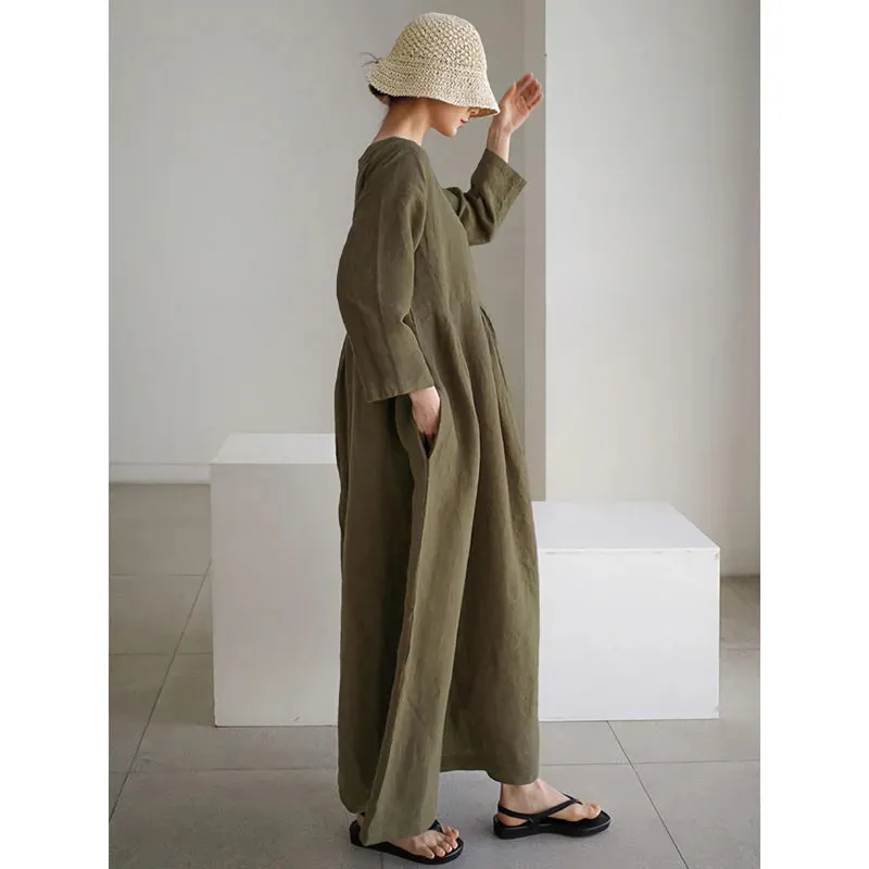 Women's Summer Cotton Linen Maxi Dress