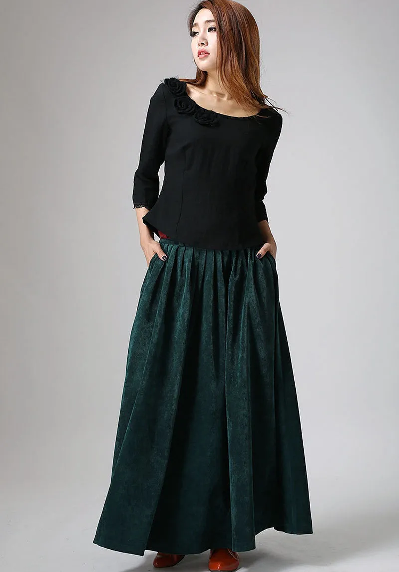 Women's winter Teal green corduroy Pleated Skirt MM61#