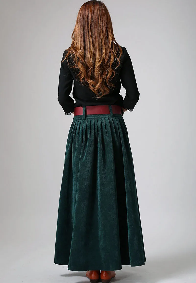 Women's winter Teal green corduroy Pleated Skirt MM61#