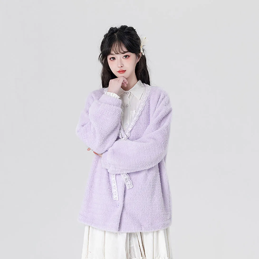 Yellow / Purple Fluffy Mink Wool Cardigan Sweater