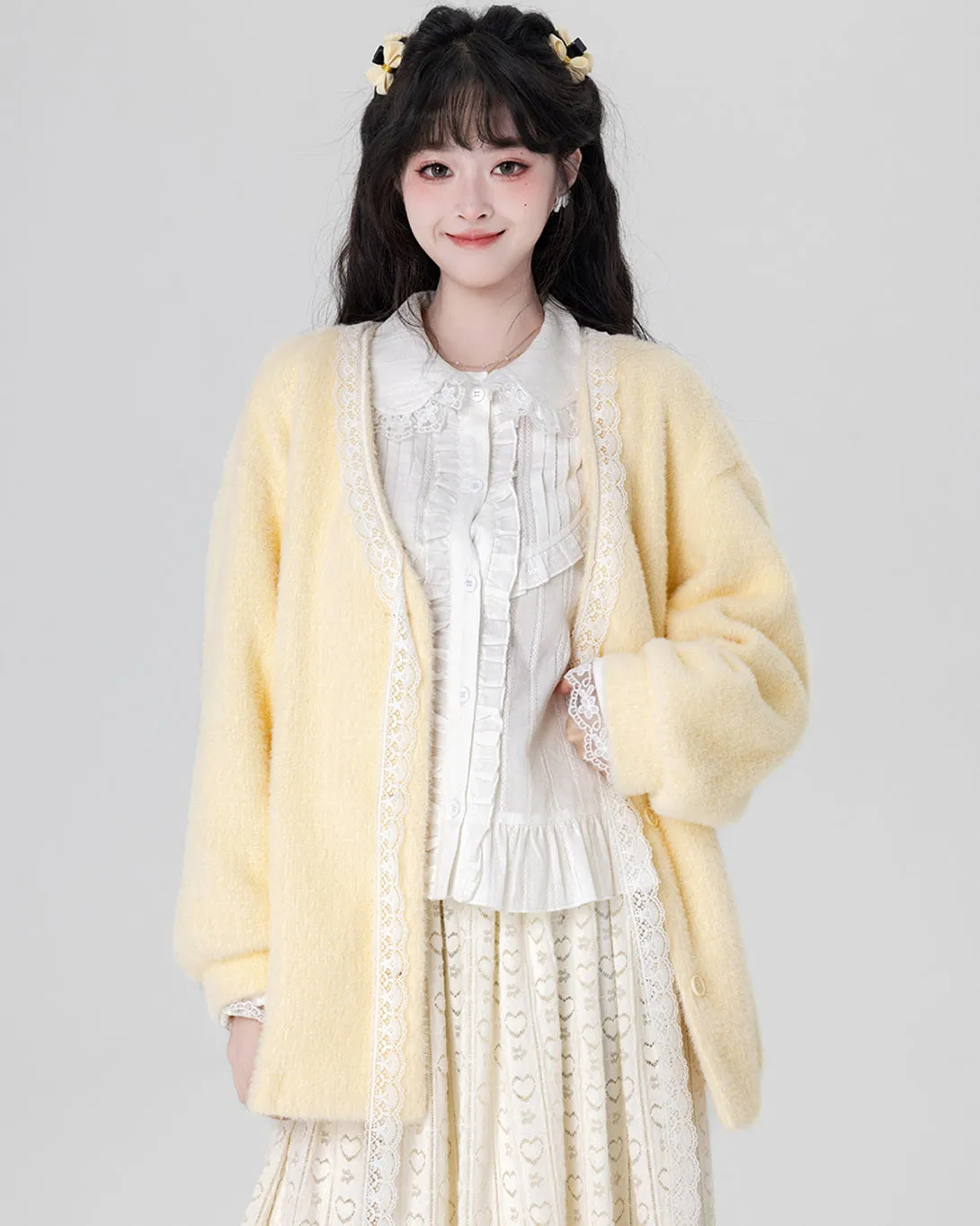 Yellow / Purple Fluffy Mink Wool Cardigan Sweater